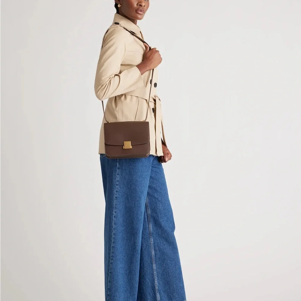 Quince Italian Leather Box Shoulder Bag Crossbody Dark Brown - Picture 14 of 16